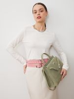 БАЗОВЫЙ ТОНКИЙ РЕМЕНЬ С ТРЕУГОЛЬНОЙ ПРЯЖКОЙ ЗАМША ПУДРОВЫЙ РОЗОВЫЙ