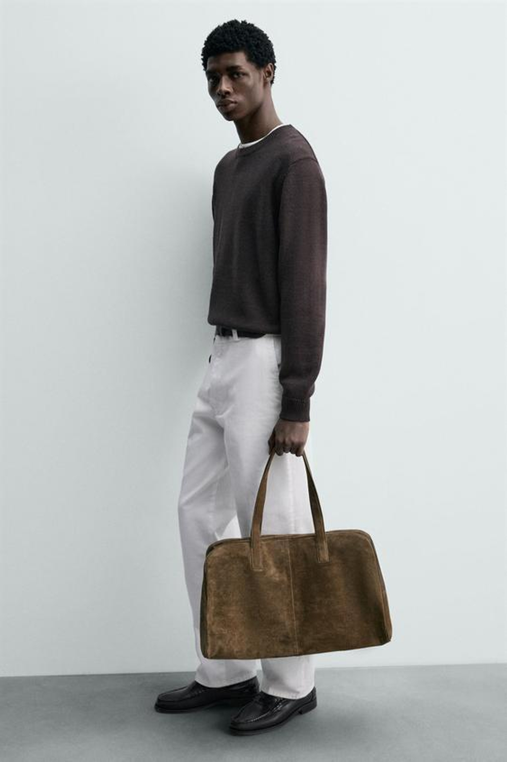 ZARA КОЖАНАЯ ДОРОЖНАЯ СУМКА, ЗЕЛЕНЫЙ ХАКИ