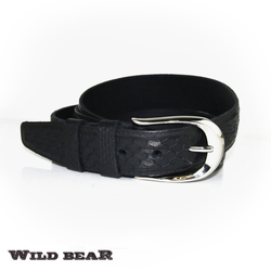 Ремень из натуральной кожи 3,5 см чёрный под рептилию в мешочке WILD BEAR RM-021m Black