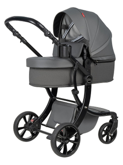 Детская коляска трансформер Aimile PRO темно-серый экокожа