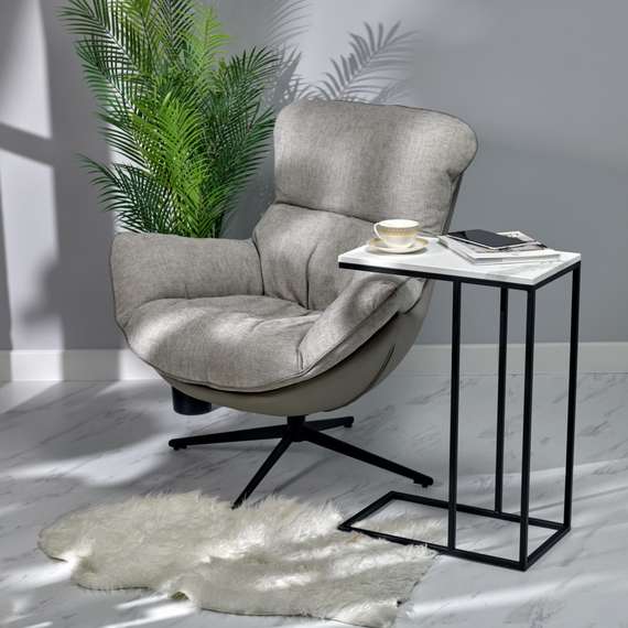 Кресло Hugo светло-серая экокожа, шенилл