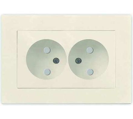 Розетка двухместная "UNIVersal" серия "Афина" б/з, с/у, з/ш, 16А, 220В, слоновая кость (ivory) (евро
