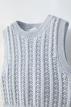 ZARA ТОП ИЗ КРУЖЕВА КРОШЕ, ГОЛУБОЙ