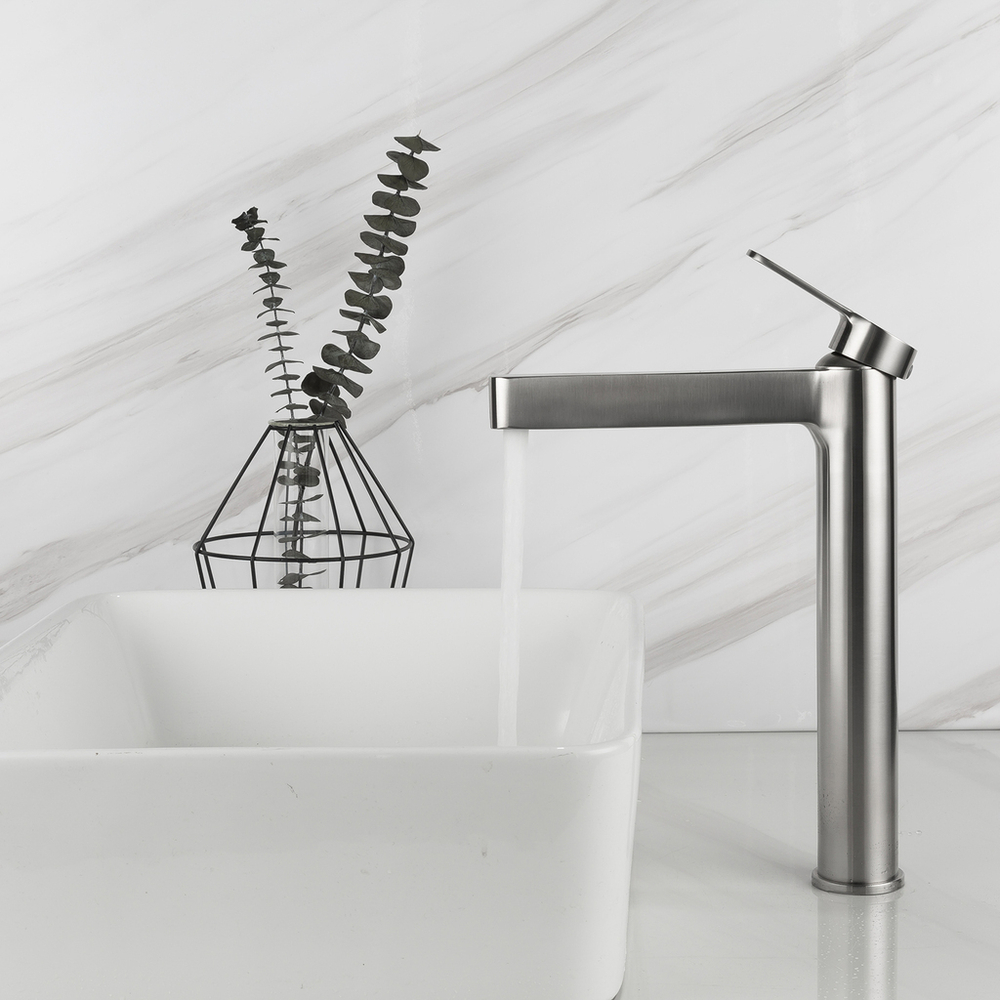 Смеситель для раковины 35к G1099-32 GAPPO высокий, нерж. сталь, литой, п/гайку, САТИН