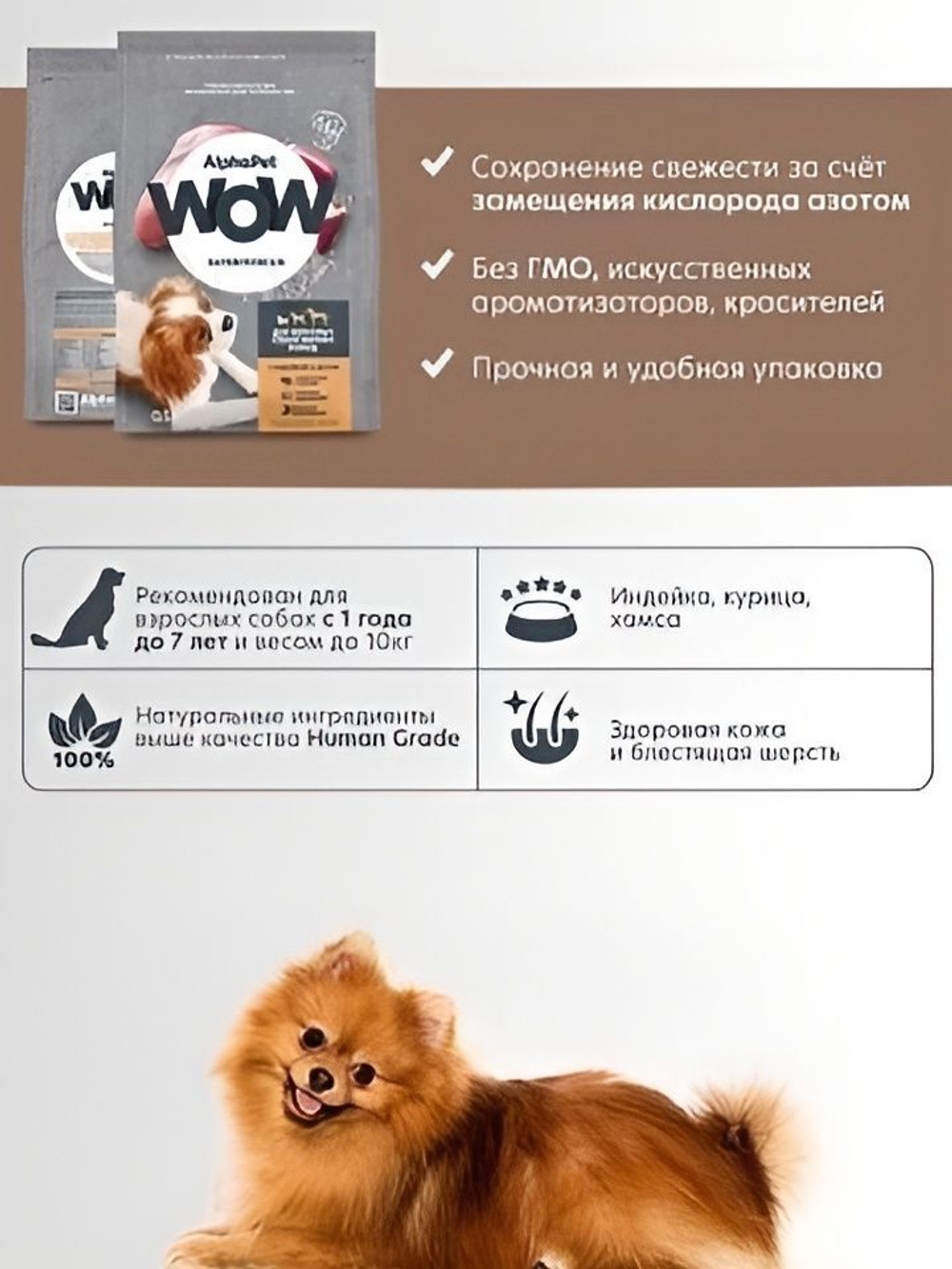 Корм для собак премиум сухой AlphaPet WOW для животных мелких пород, с индейкой и рисом, 1,5 кг