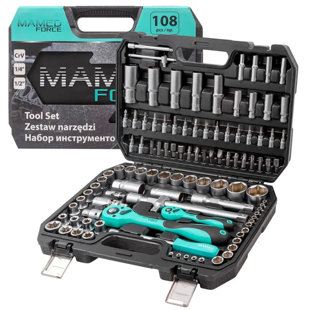 Набор инструментов PROFI 108пр. 1/4'',1/2''(6гр)(4-32мм) MAMEDFORCE MF-41082-5