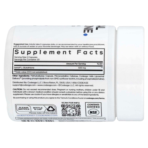 Codeage, липосомальный глутатион, 60 растительных капсул