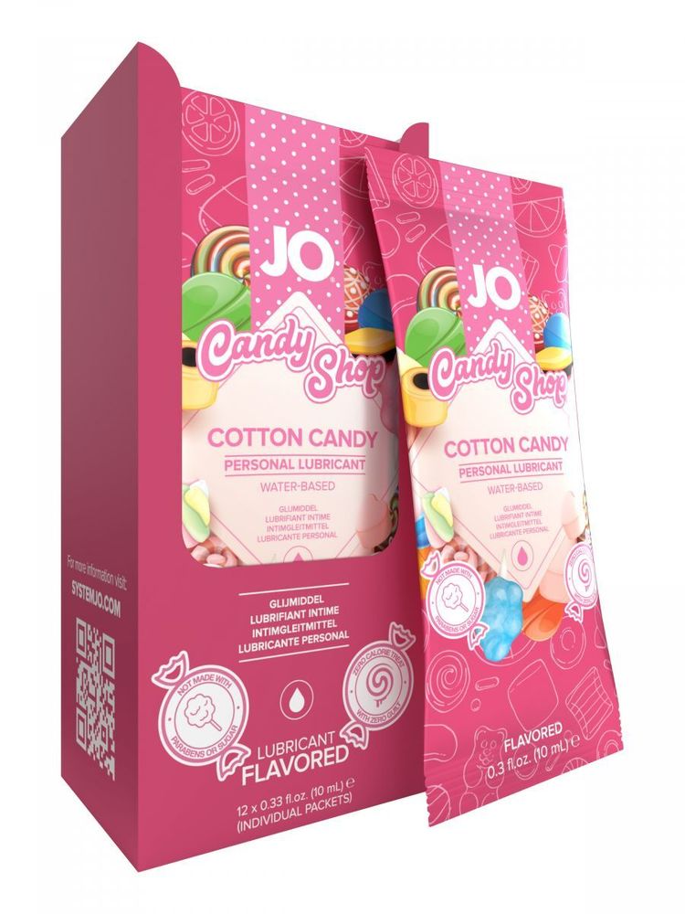 Смазка на водной основе Candy Shop Cotton Candy с ароматом сладкой ваты - 12 саше по 10 мл.