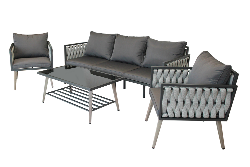 Набор мебели Гранд арт.GS068 антрацит, серый 2 уп. (стол+2кресла+диван) "Garden story"