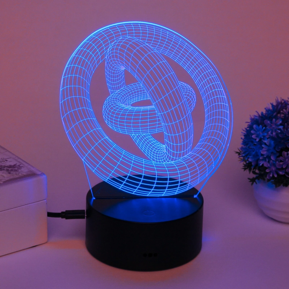 Светильник ночник «3D-Цепи и кольца» на пластиковой подставке, с включателем USB