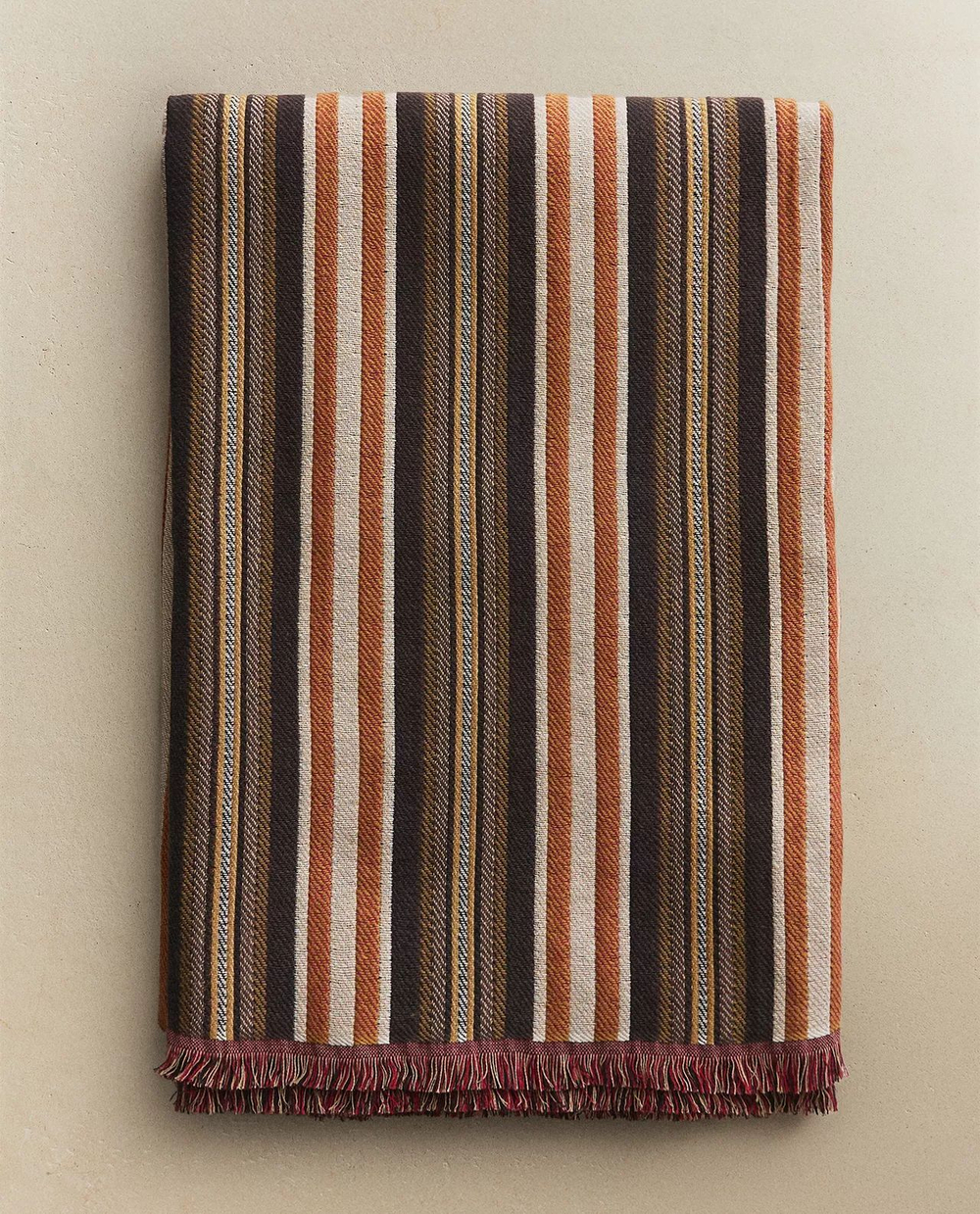 Zara Home - Хлопковое полосатое одеяло, коричневый, 140x190 см