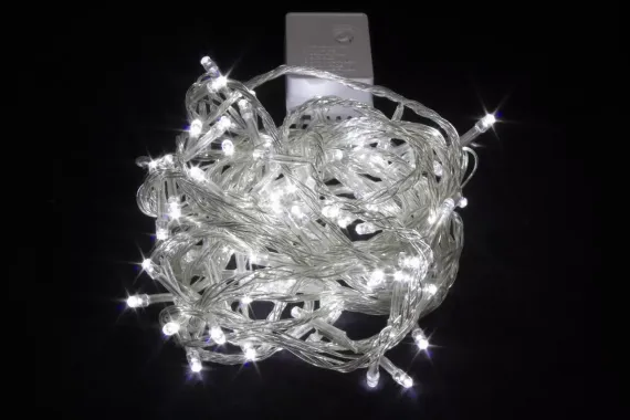 Светодиодная нить 7 м., 220V, 100 холодных белых LED ламп, контроллер, прозрачный провод, Winner Light (w.01.5T.100-)