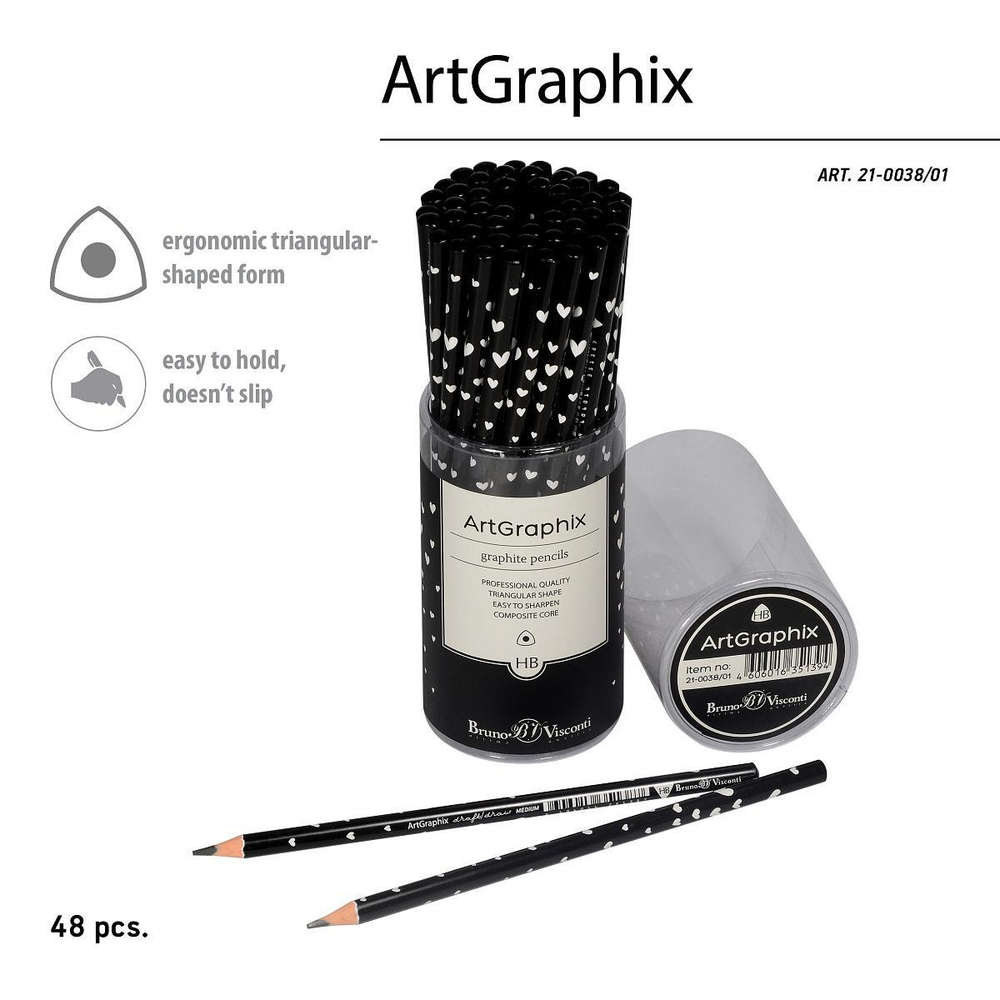 Карандаш ч/г НВ пластиковый корпус ArtGraphix Zefir "Сердечки" (BrunoVisconti)