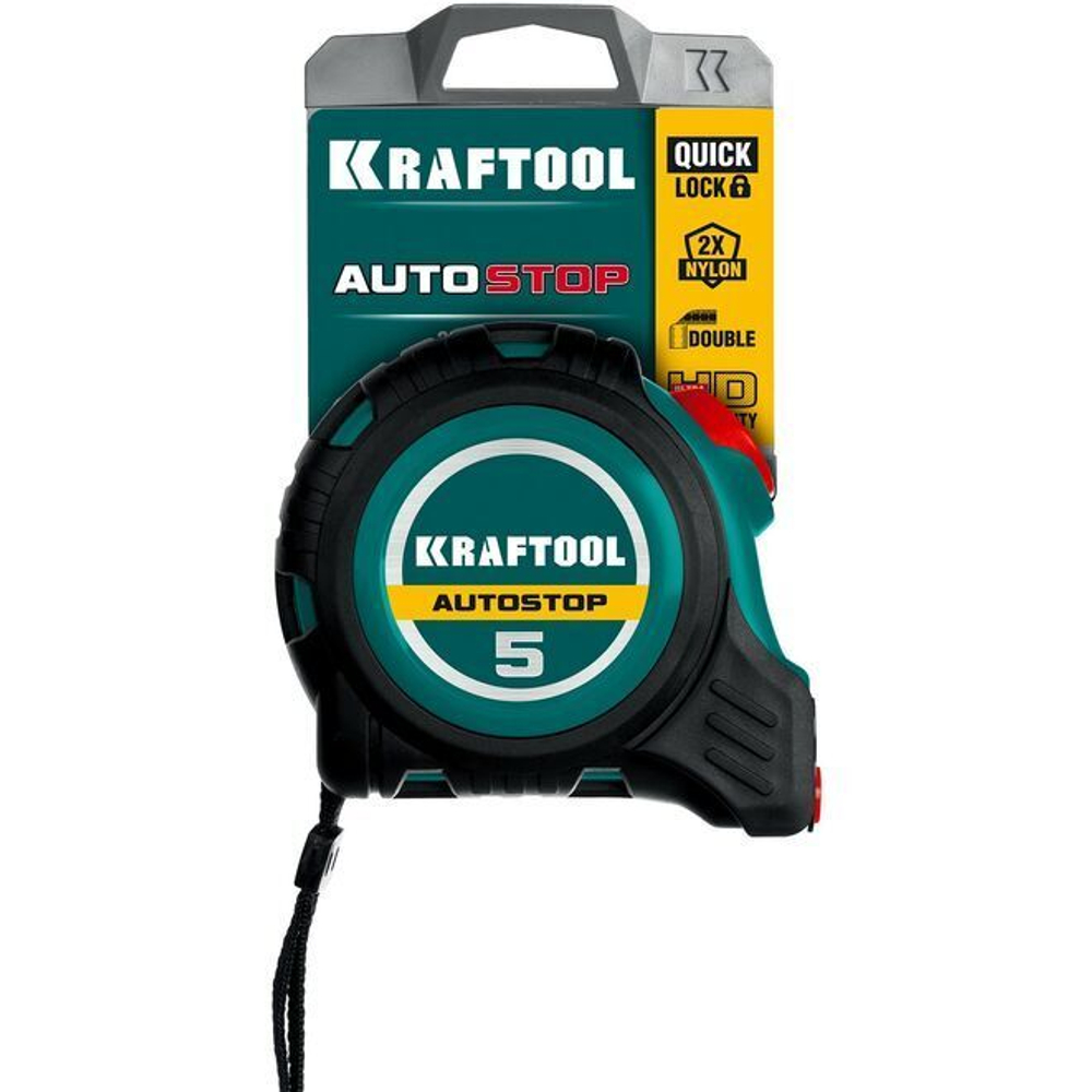 Рулетка строительная 5 м х 19 мм KRAFTOOL AutoStop, двустороннее полотно.