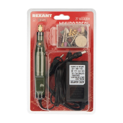 Rexant (12-4453) Микро-дрель (гравер) для Сверления Плат 5000 - 18000 об/мин, 20 Вт, 26 насадок, блистер