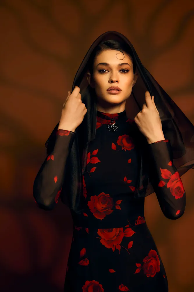 Рула макси (Rula maxi), платье макси из молочного шифона с цветочным принтом