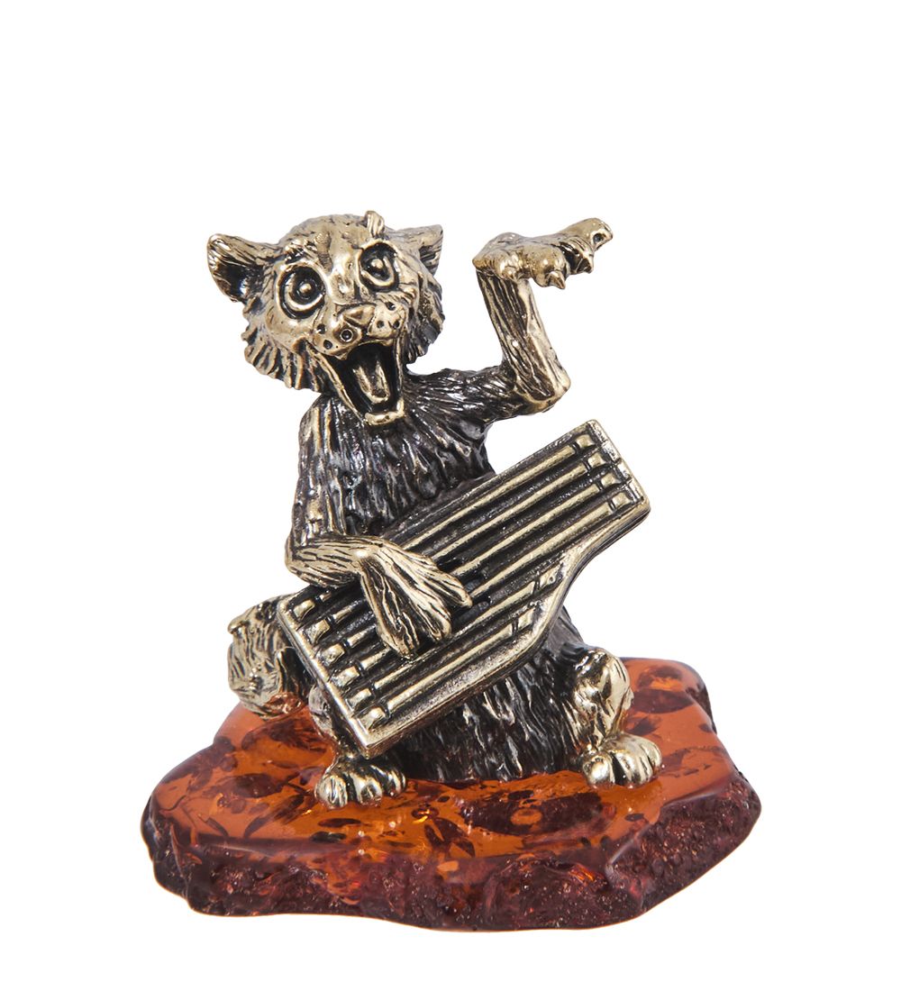 Народные промыслы AM-4047 Фигурка «Кот Гусляр» (латунь, янтарь)