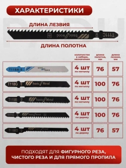 Пилки для лобзика 20 шт по дереву и металлу / Набор пилок для электролобзика