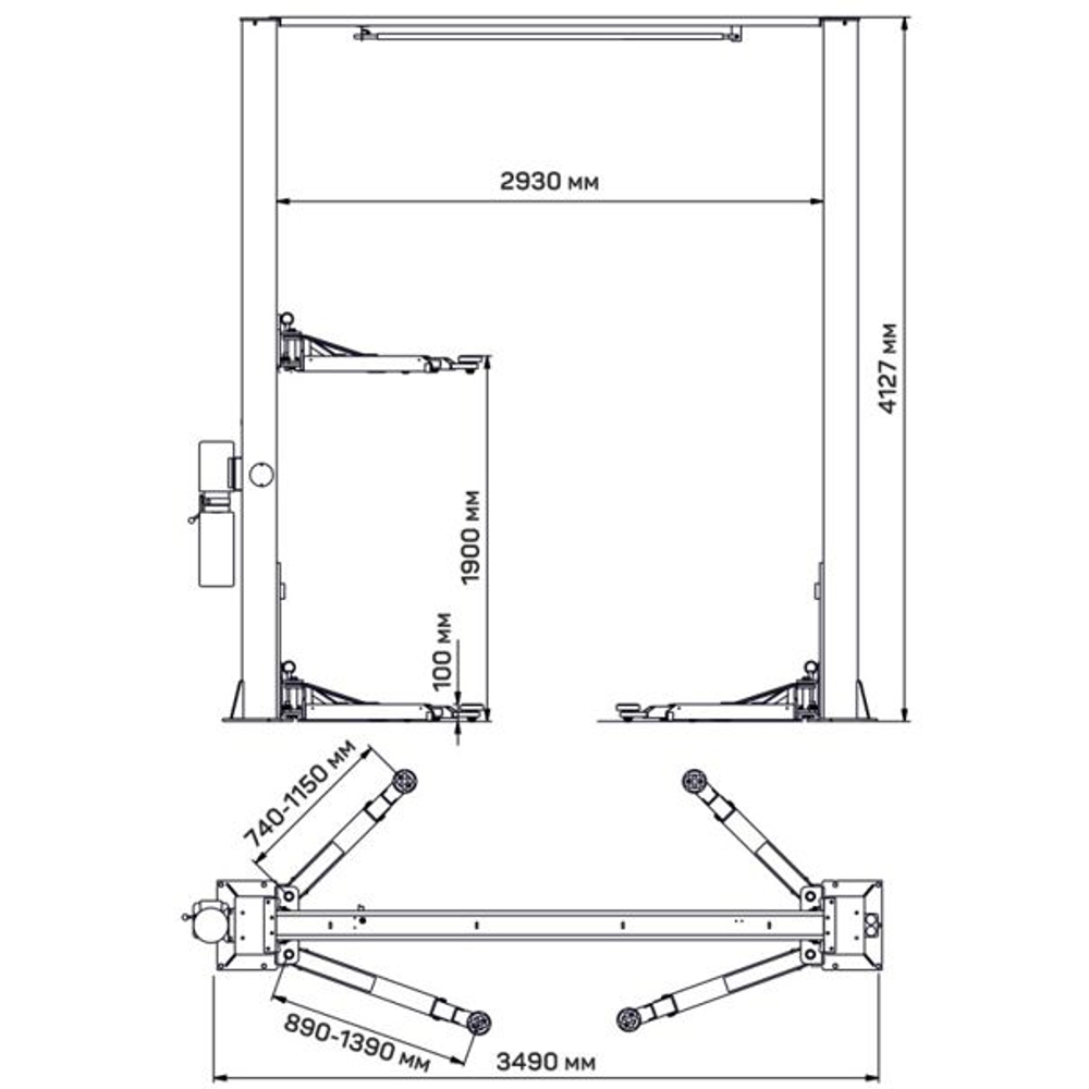 ТЕМП TU4000 380V C Подъёмник электрогидравлический двухстоечный, 4 т