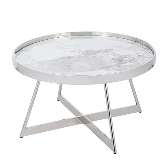 Журнальный столик Elica Ø80 см, керамика, хром