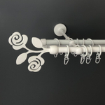 Карниз кованый "Роза Ост" d16 мм трехрядный со второй направляющей, цвет белый