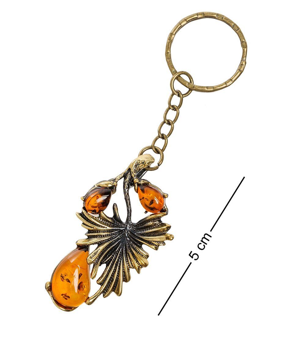AM-1460 Брелок «Лист винограда» (латунь, янтарь)