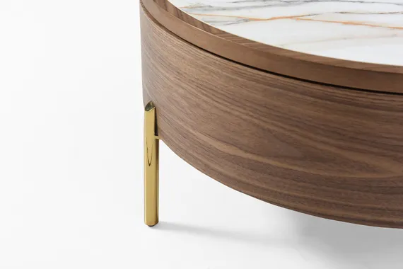 Журнальный столик Slide Ø80х40 см со сдвижной столешницей, белая керамика