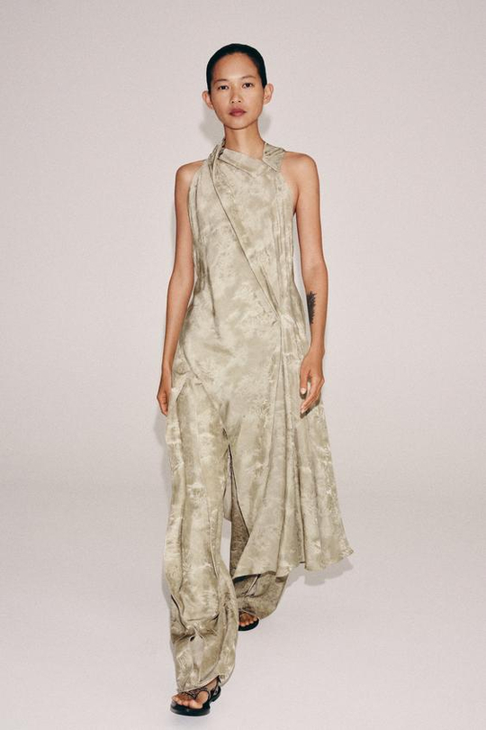 ZARA ЖАККАРДОВЫЕ БРЮКИ WIDE-LEG — ZW COLLECTION, БЕЖЕВЫЙ