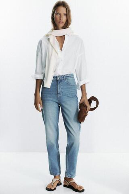 ZARA ДЖИНСЫ MOM FIT COMFORT Z.01 С ВЫСОКОЙ ПОСАДКОЙ, ВЫЦВЕТШИЙ СИНИЙ