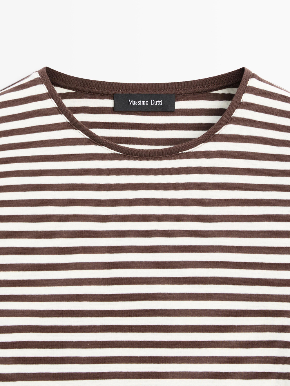 Massimo Dutti Футболка в полоску с длинными рукавами и контрастной отделкой, светло-коричневый