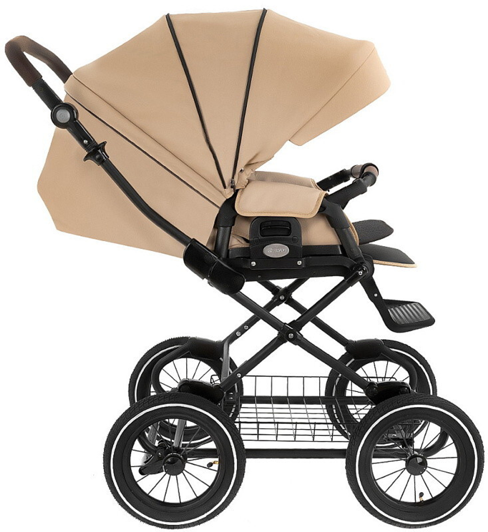 Детская коляска Roan Bass Next Classic Кожа d12 3 в 1 с автокреслом Elo Lux EduSky Black RCL302/1 Caramel