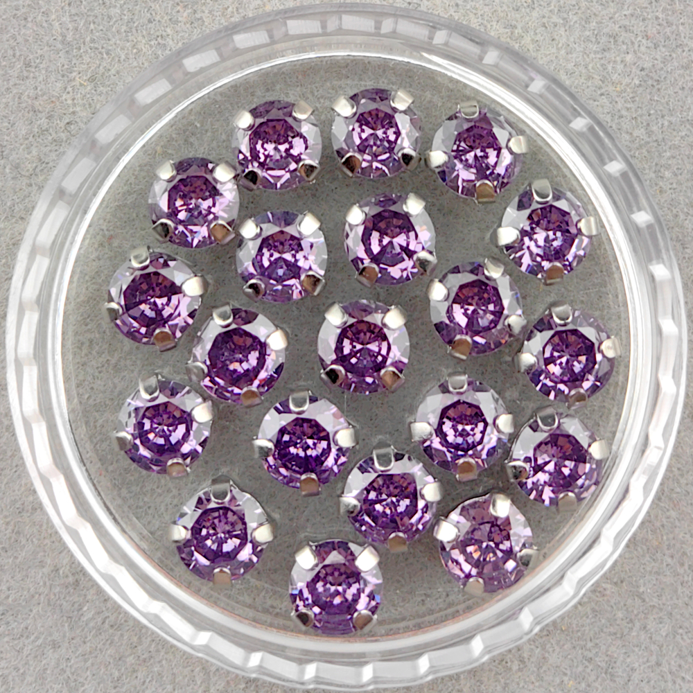 Фианиты шатоны в оправах, лиловый/платина