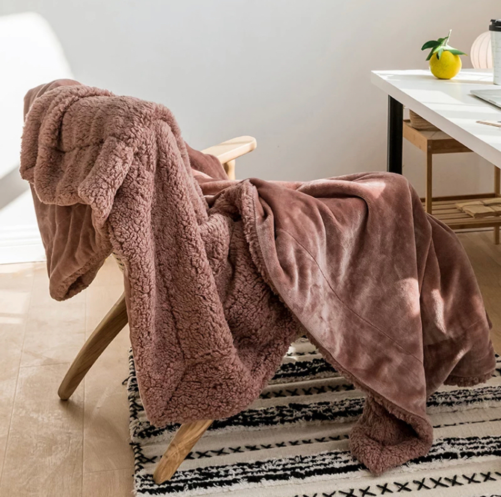 Плед двуспалка Коричневый Барашка Велюр-Плюш 200х230