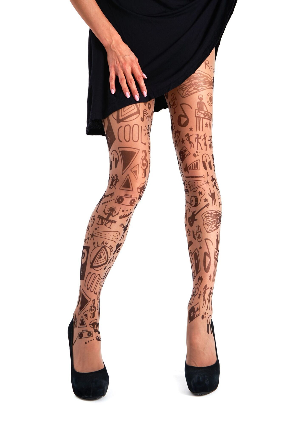 Оригинальные молодежные колготки с рисунком (Размер: S-M-L) (Цвет: бежевый)