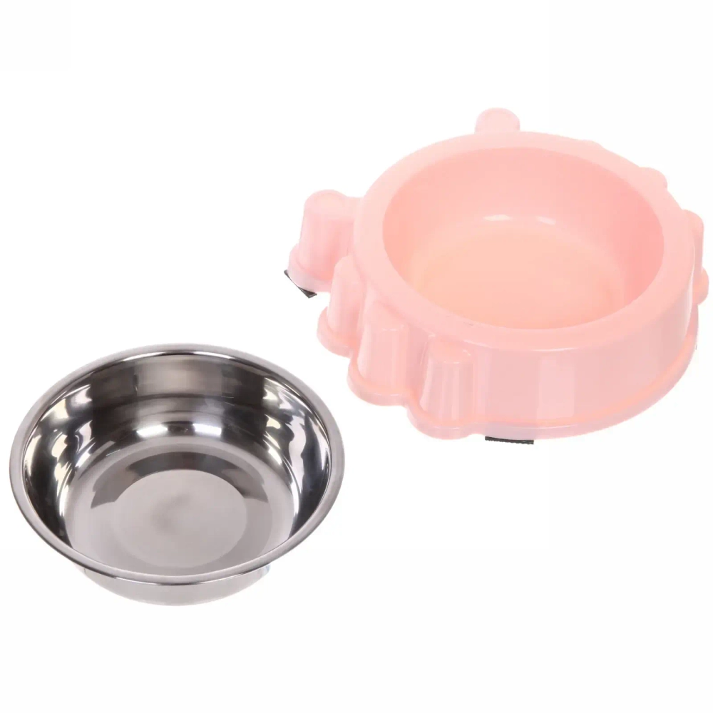 Миска пластиковая с металлической чашкой «Колор-Лягушка» 20*5см цвет нежно-розовый/250мл