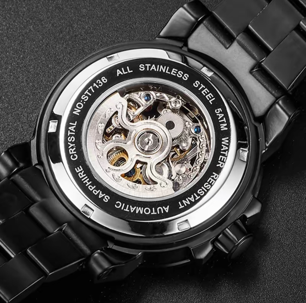 Часы наручные механические ANGIE PRESENT WATCH, тонированное сапфировое стекло, цвет черный