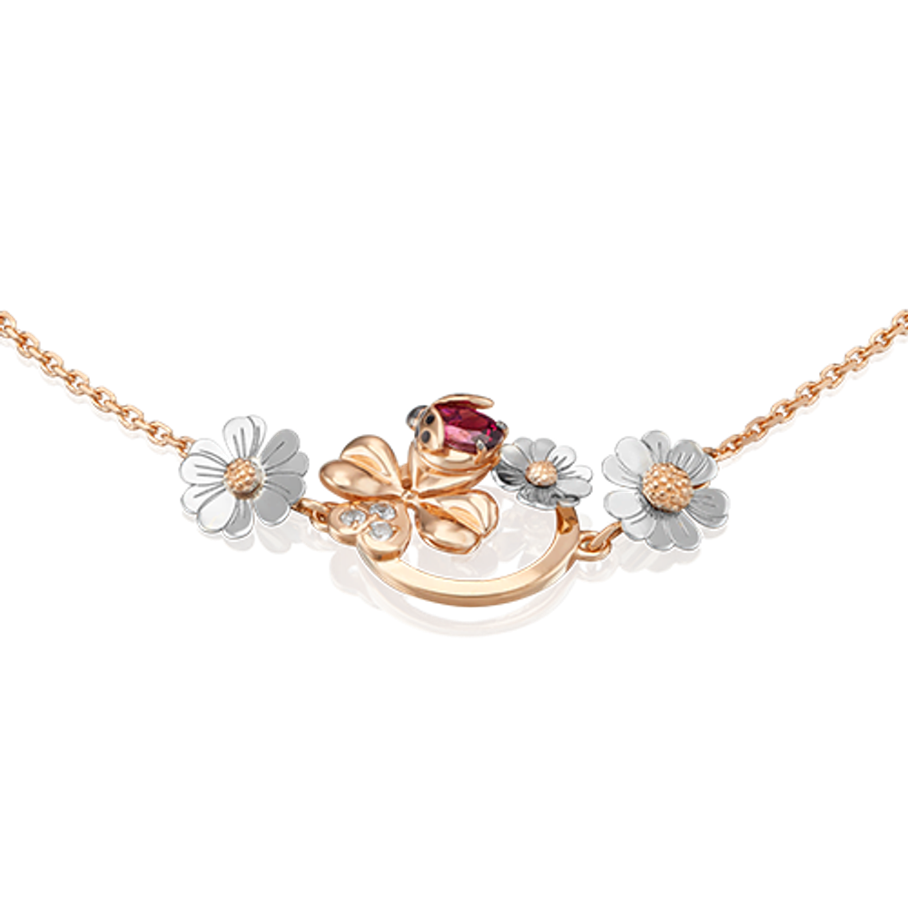 Браслет «Драгоценный сад» (пожелание удачи) из комбинированного золота c гранатом, натуральными топазами white и эмалью Артикул: 05-0655-00-264-1111-76