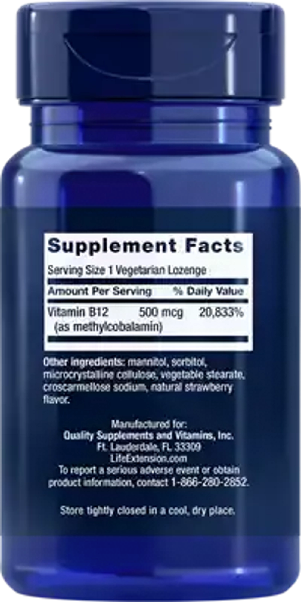 Vitamin B12 Methylcobalamin 500 мкг 100 пастилок Life Extension