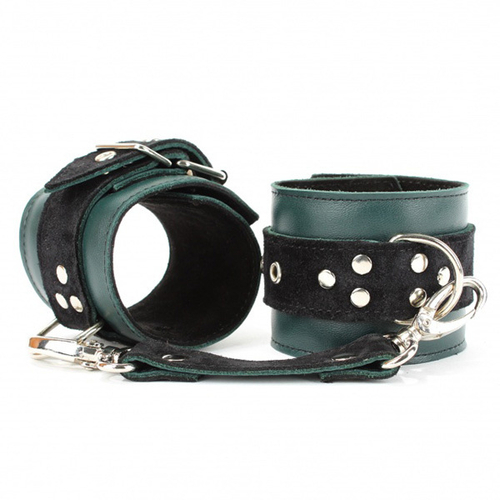 Изумрудные кожаные наручники БДСМ Арсенал Lady's Arsenal Emerald Shackles Of Hands 67023