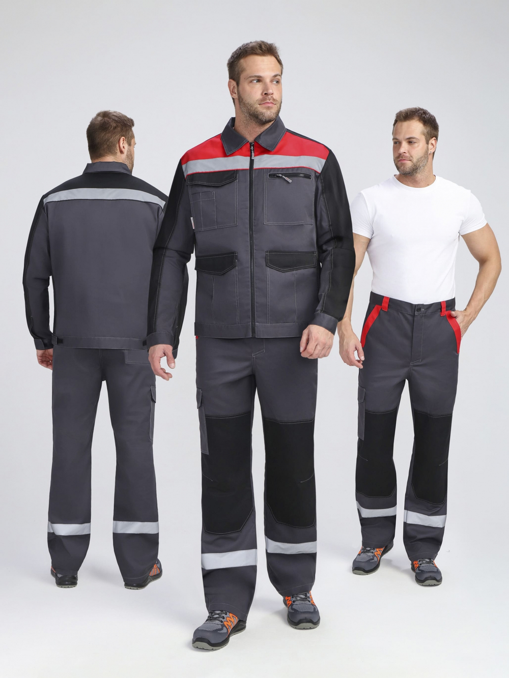 Костюм ProfLineBase-1 (тк.Твил,210) брюки, т.серый/черный/красный