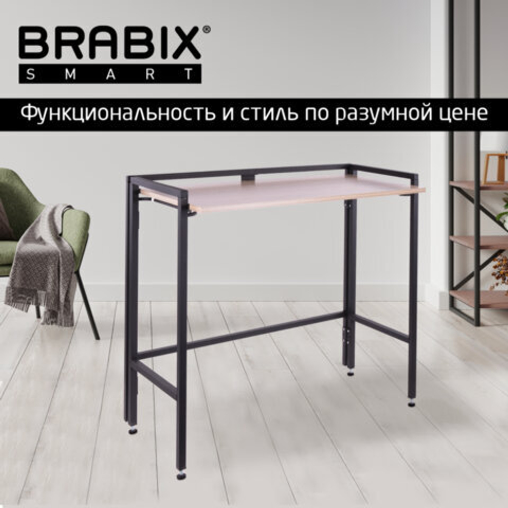 Стол BRABIX "Smart CD-009", 800х455х795, ЛОФТ, складной, металл/ЛДСП дуб, каркас черный, 641874