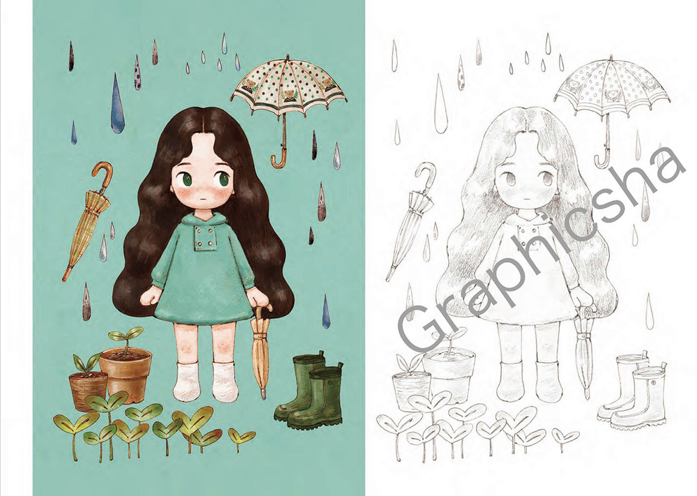 Little Girl in the Forest of Epol. Post card coloring book