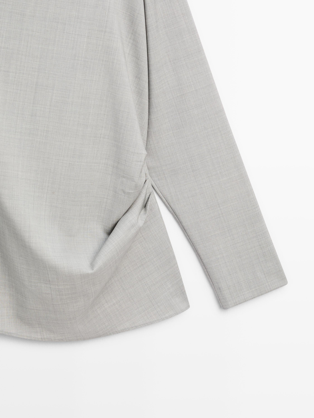 Massimo Dutti Асимметричная блузка с воланами из 100% шерсти - STUDIO, серый