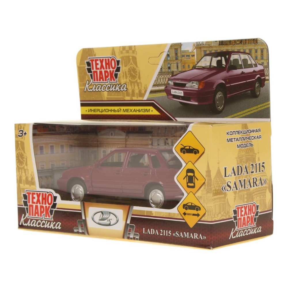 Модель ин. мет. "ВАЗ-2115 Самара" 12см. двери, вишневый, коробка 2115-12-CRY (Технопарк)