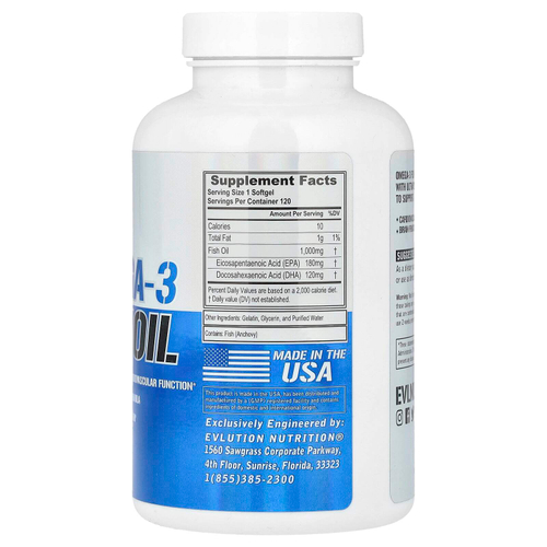 EVLution Nutrition, рыбий жир с омега-3, 1000 мг, 120 капсул