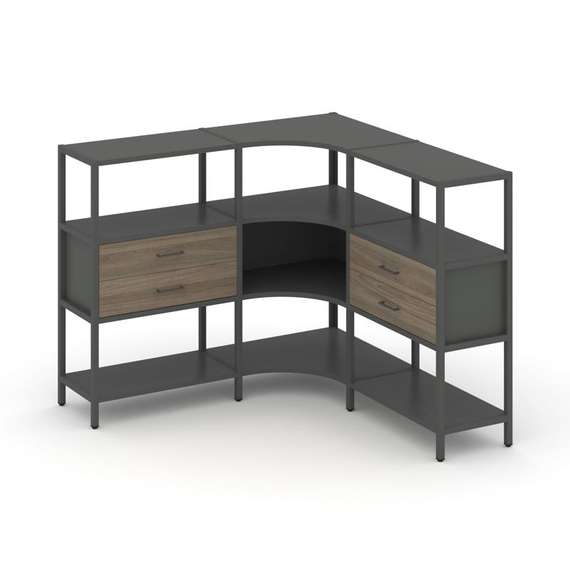 Shelf System Трехсекционный угловой стеллаж трехярусный с ящиками SN.STMU-331 Антрацит/Вяз Благородн