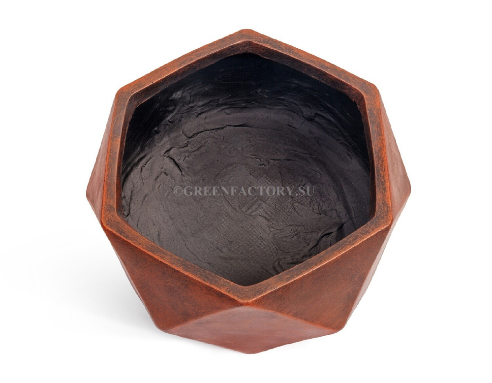 Кашпо TREEZ ERGO - серия Rombo - Низкая чаша-многогранник - Состаренная медь