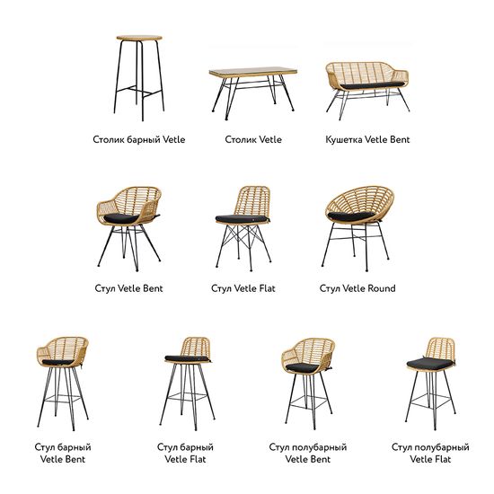 Стул барный vetle bent, ротанг