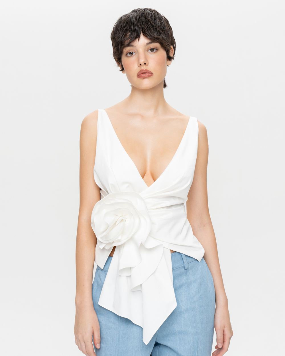 Драпированный топ из хлопка с розой