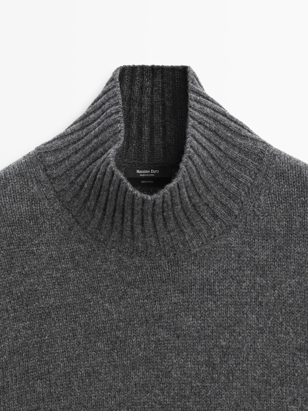 Massimo Dutti Шерстяной вязаный свитер с высоким воротником, серый